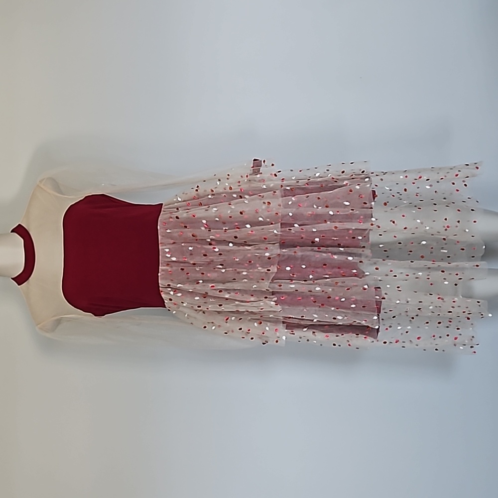 By Egris maroon/beige tiered mesh dress-M